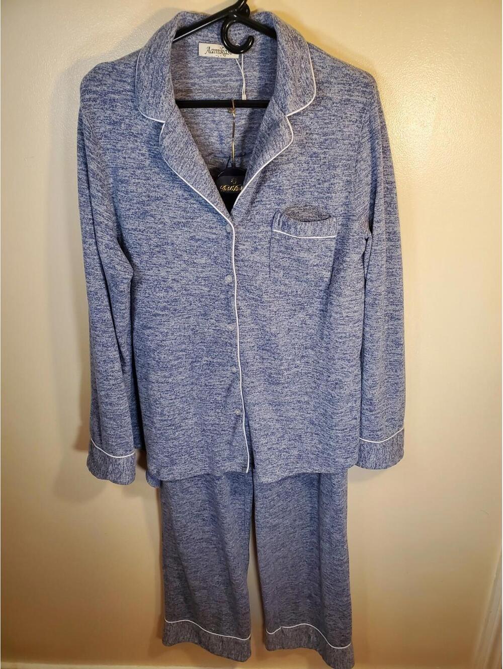 Aamikast Womens Button Down Longsleeve Pajama Set Blue Lg Loungewear, Cottage